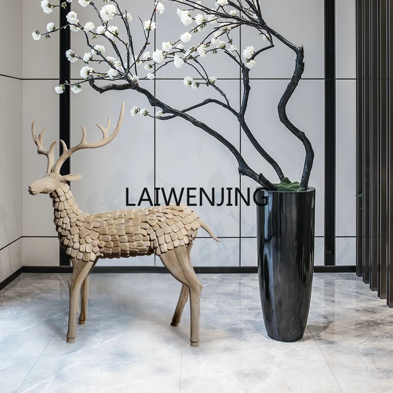 LYN вестибюль отеля дерево искусство олень большая резьба по дереву творческое