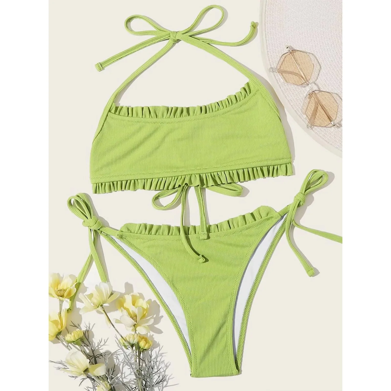 Two-piece Lace Up Bikini Swimsuit Woman Free Shipping Sexy Brazilian Bathing Suit Beachwear Summer Летний Костюм Женской |