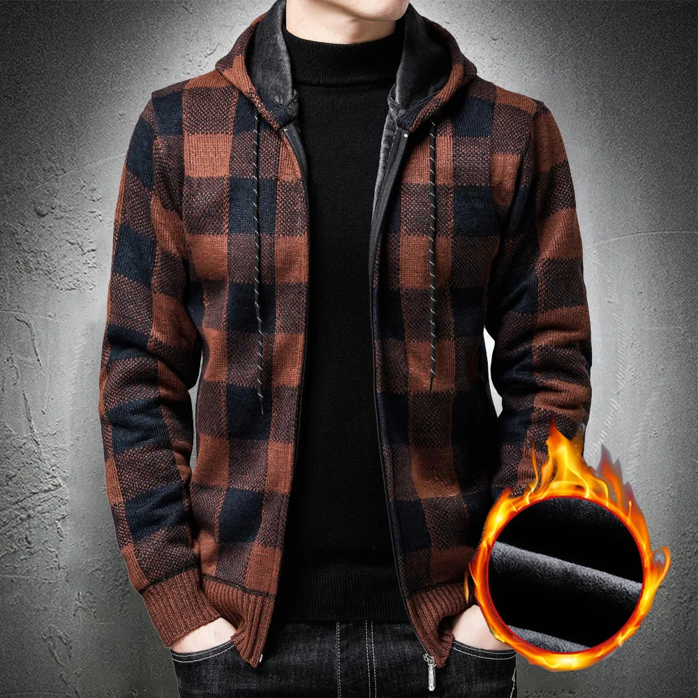 

Cardian Men Cardian Wit ded Plaid Pattern Vintae Style Sweater Coat Men ded Fleece Sweater Jacket Warm Tick