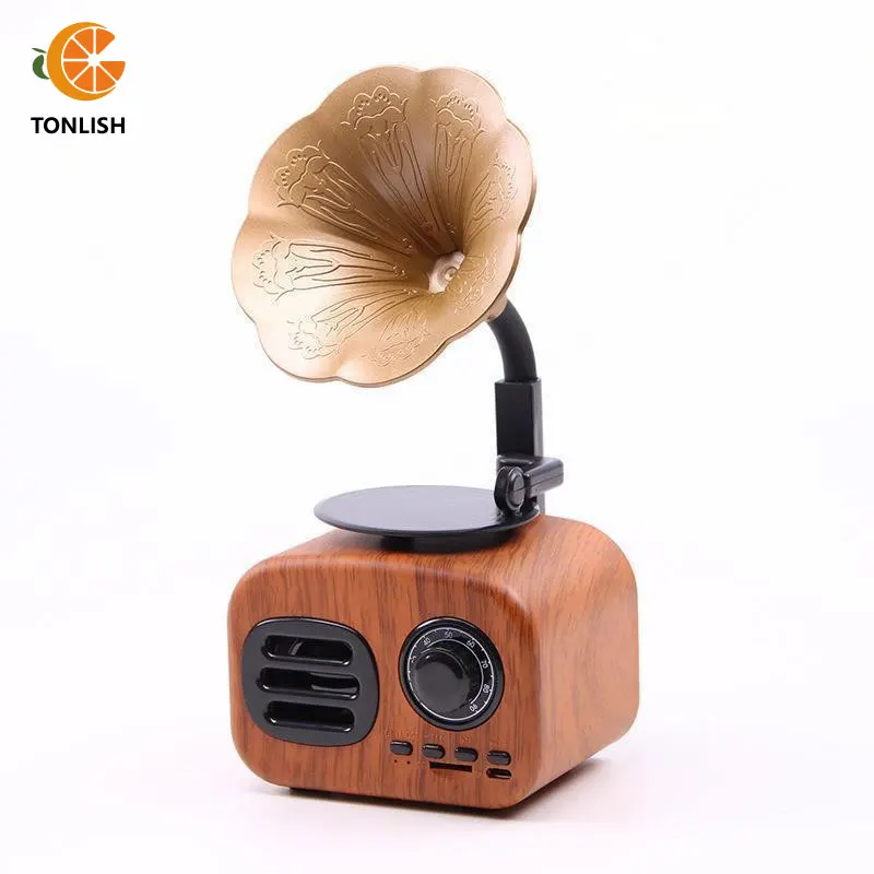 

TONLISH Retro Gramophon Bluetooth Wireless Portable Mini Speaker Outdoor for Sound System TF FM Radio Music MP3 Subwoofer