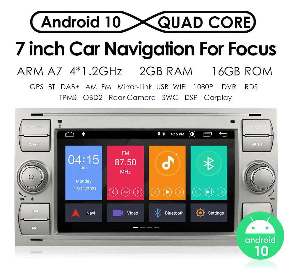7-дюймовый Android 10 GPS автомобильный радиоприемник мультимедийный плеер аудио