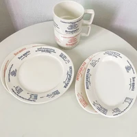 blue and red letters flat plate ceramic plate for dinner plates retro fish plate oval plate breakfast plate coffee cup