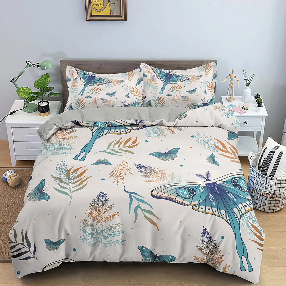 

Blue Butterfly Print Duvet Cover Size Quilt Cover With Zipper Closure Black Comforter Cover Bedding Set With Pillowcase Set King