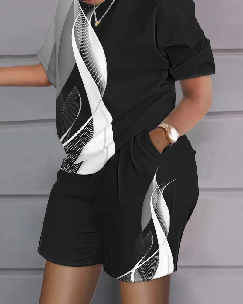 Plus Size Matching Sets Women Patchwork Print Shirts Tops And Short Pants Female Fashion Tracksuits 2023 Summer Two Piece Sets