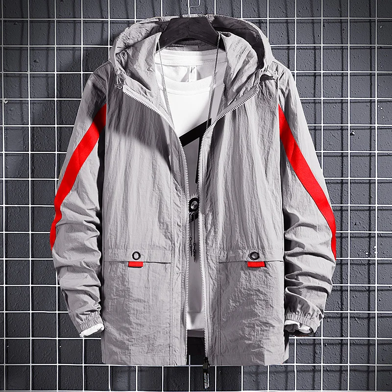 

New Men's Summer Fashion Printed Letters Hooded Sun Protection Clothes Men's Four-Color Fashion Casual Zipper Lightweight Top