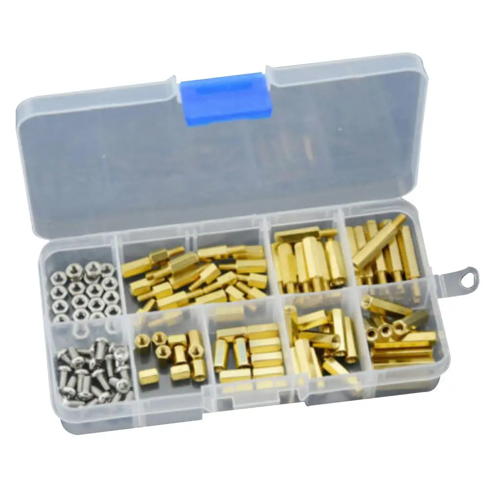 

120pcs M3 Hexagon Screw Nut Gasket Combination Single And Double Head Copper Stud Boxed Mixed Household Hardware Accessories