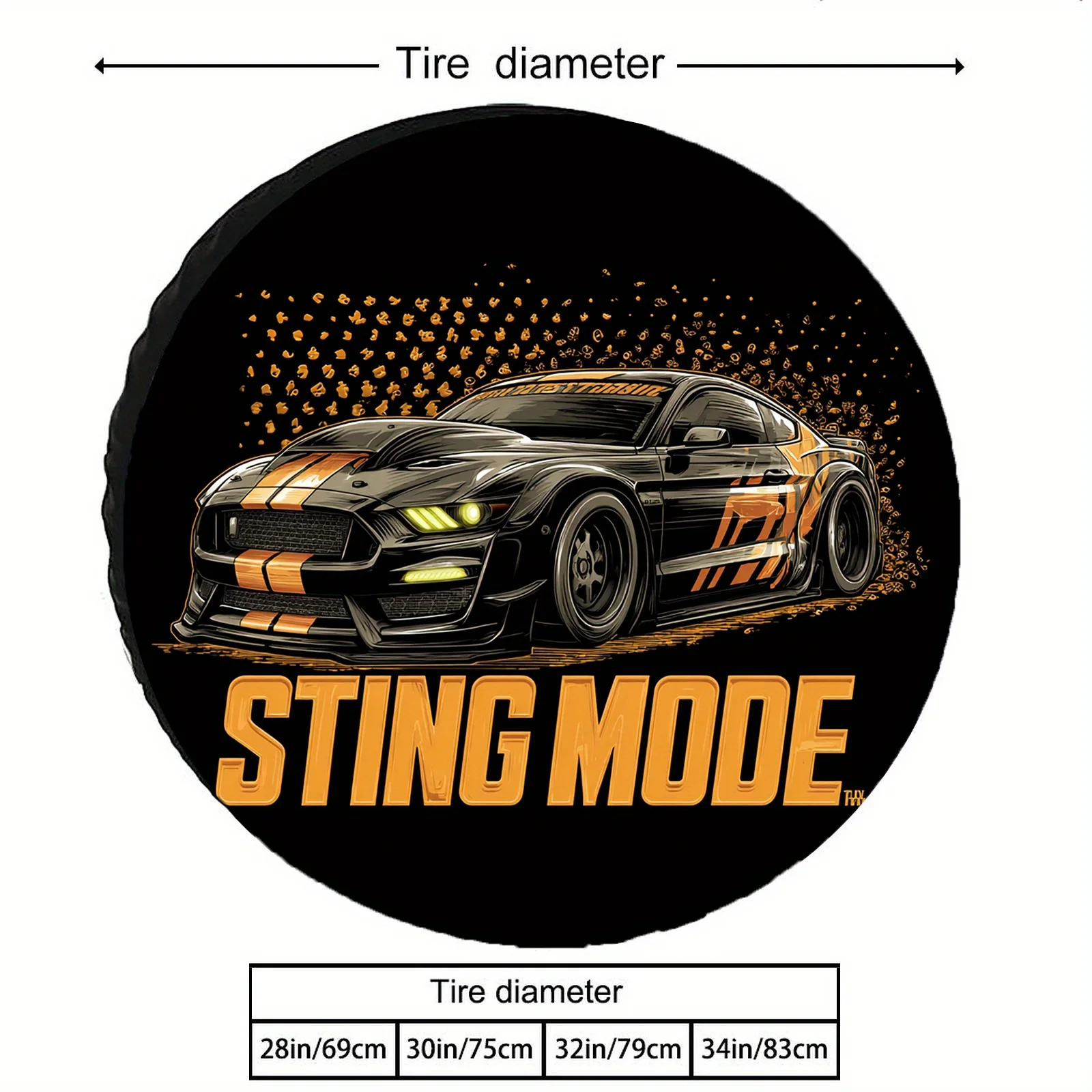 Фото Чехол для шин STING MODE, черно-оранжевый — дизайн для спортивных автомобилей с агрессивным выхлопом и спойлером, подходит для всех №3