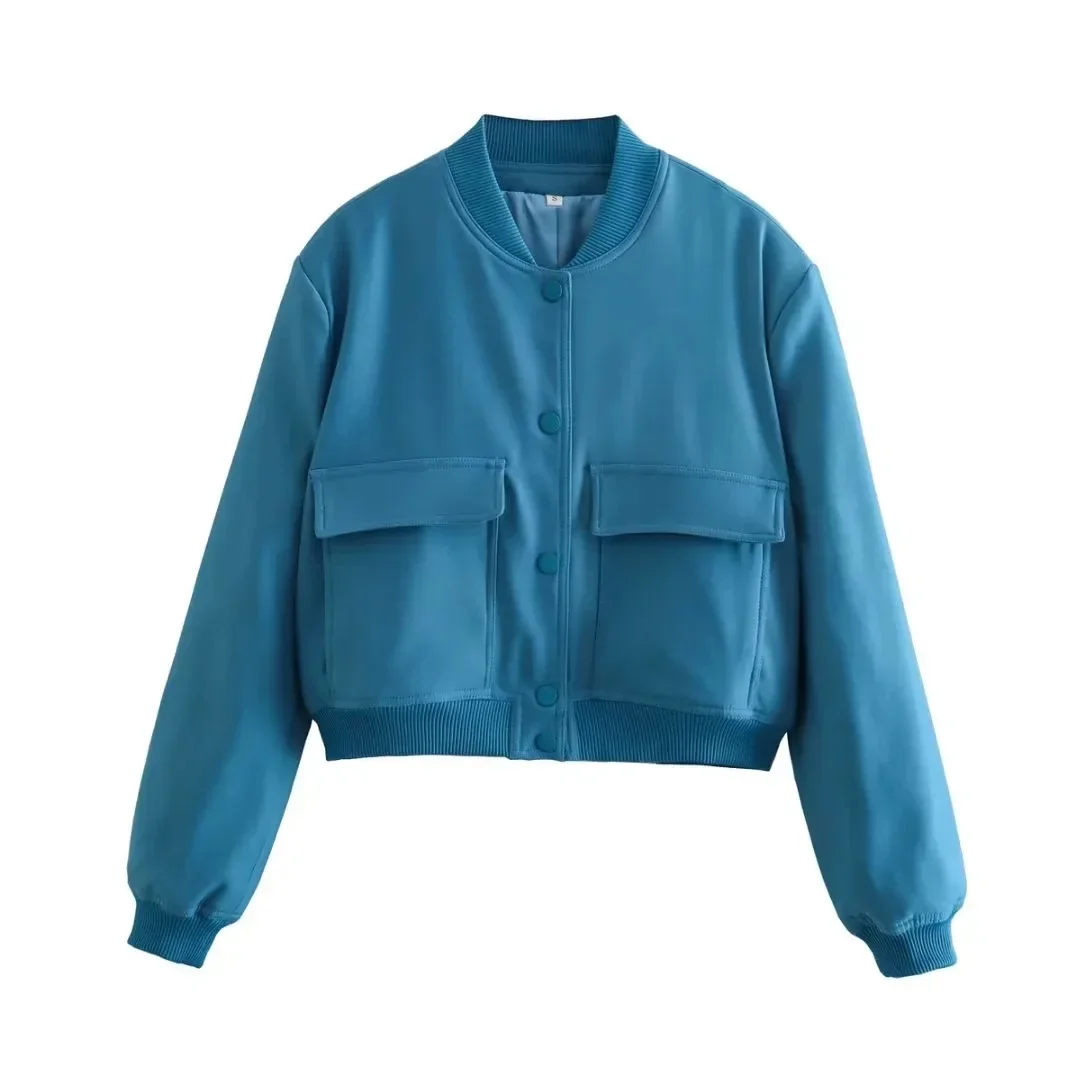 

Autumn Large Pocket Jacket Coat Women's 2023 Small Stand Collar Single breasted Cardigan Jacket Coat