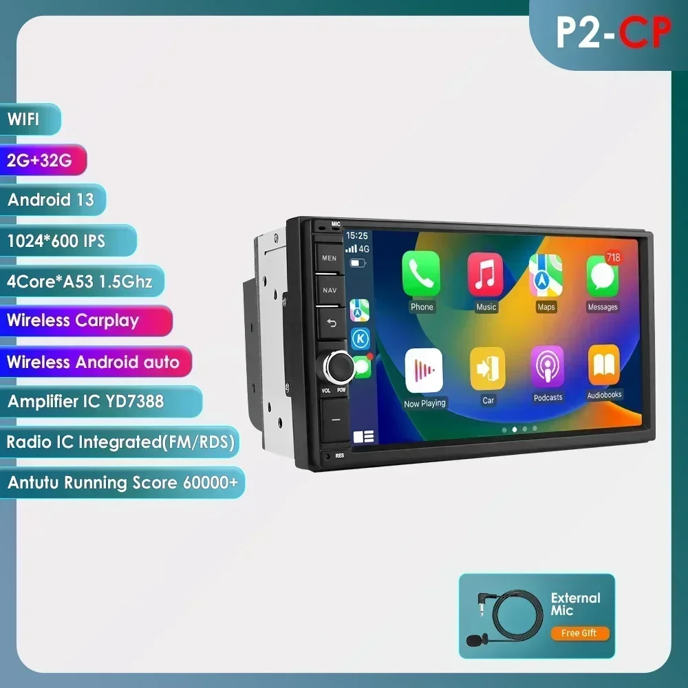 

Hizpo 2din 7-дюймовый CarPlay Android 13 Авто Универсальный Автомобильный Стерео Bluetooth FM Радио Для Nissan Toyota Volkswagen Авторадио 8G 128G