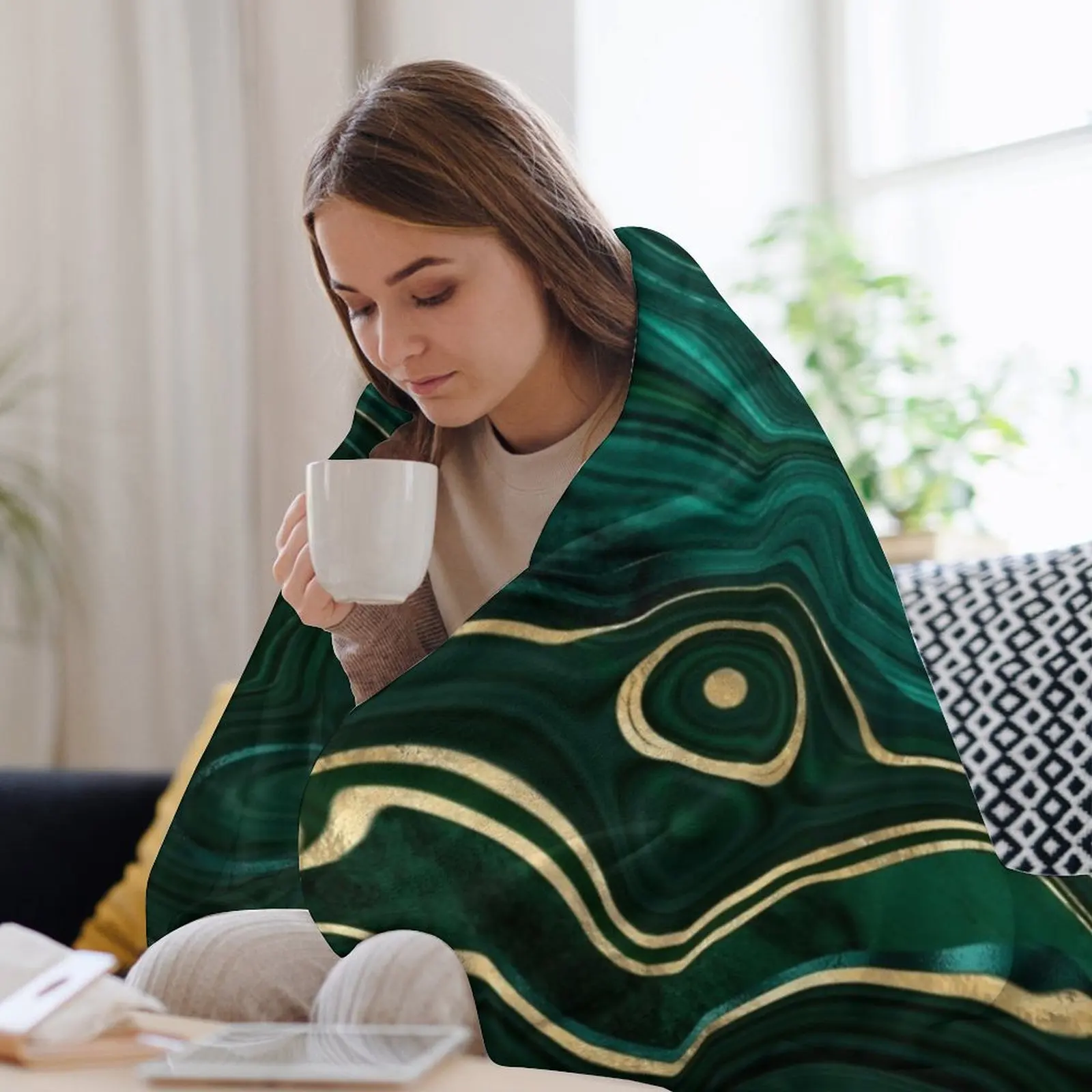 Текстура искусственного малахита и мрамора с золотыми венами I Плед Утяжеленное