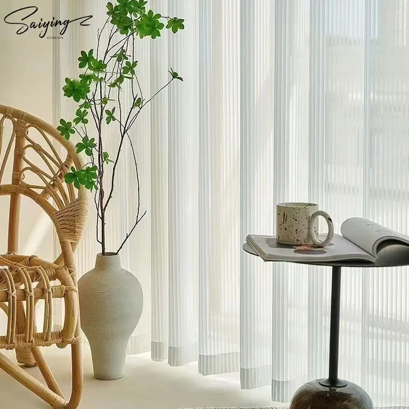 

Japan Style White Striped Tulle Curtains For Living Room Vertical Sheer Curtain For Bedroom Kitchen Window Voile Blinds Drapes