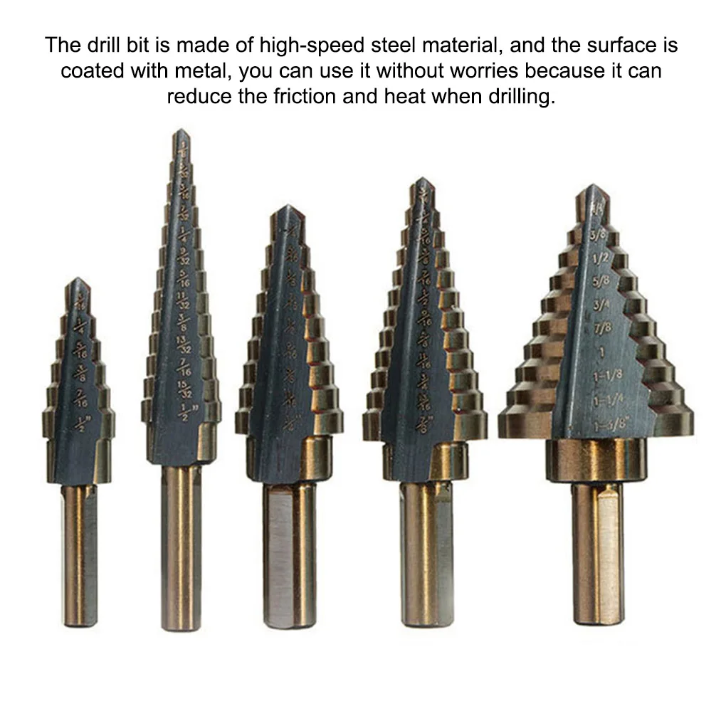 

Pack of 5 Step Drill Bit Set Woodworking Drilling Bits Metal Carpentry Craftsman Portable Hole Replacement Tools