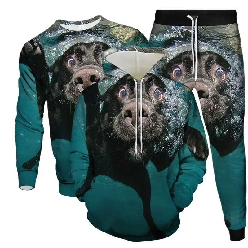 

Animal Dog Pig Pug Cat Printed Hoodies Sweatshirt Pants 3Piece Sets Men's Fashion Tracksuit Streetwear Women Clothing Suit S-6XL