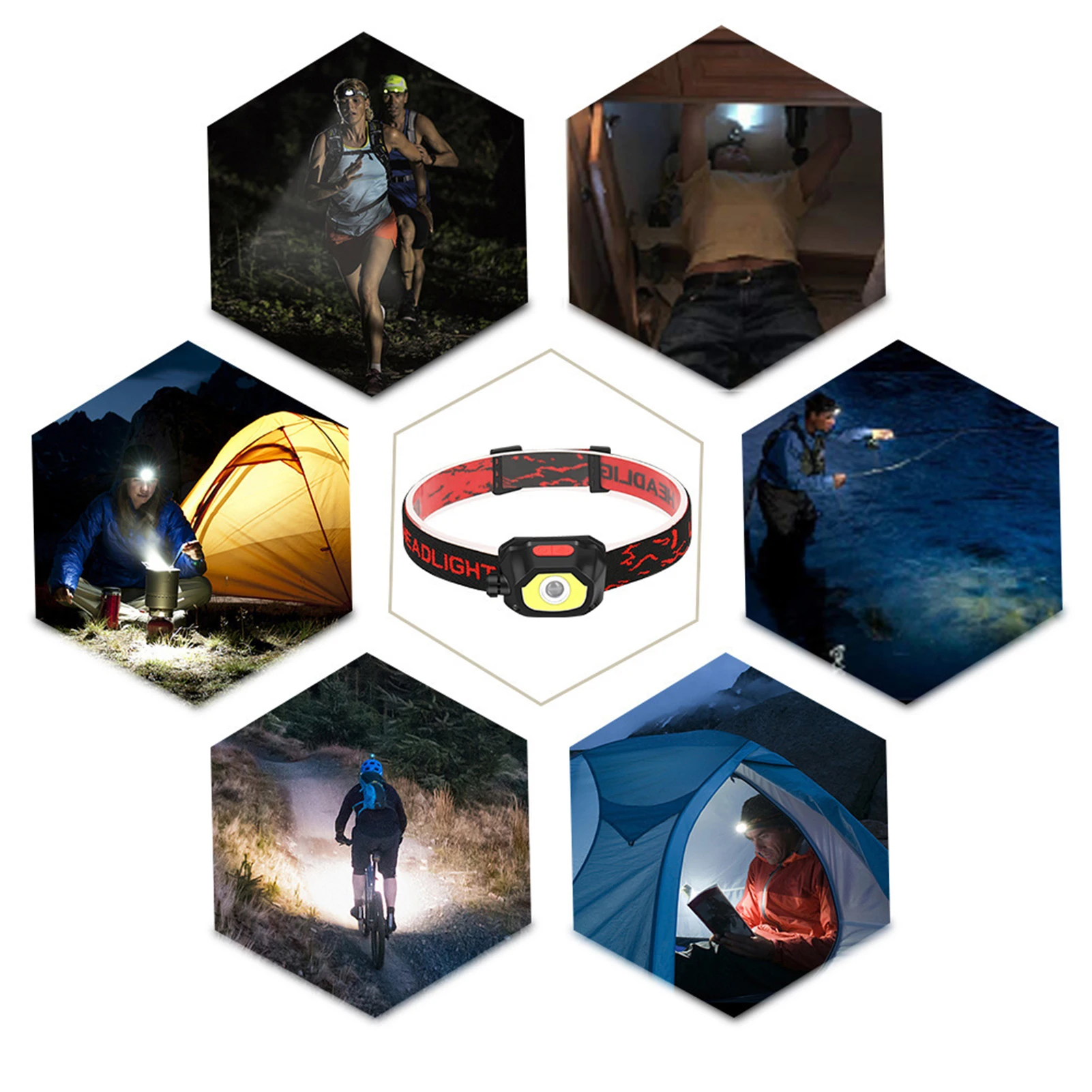 

LED Headlamp Rechargeable Jogging Head Torch USB Rechargeable IPX4 Waterproof Running Light With 7 Lighting Modes & Red COB