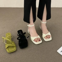 2022 womens sandals sexy thick high heels buckle candy solid color casual summer footwear ladies shoes party sandals women