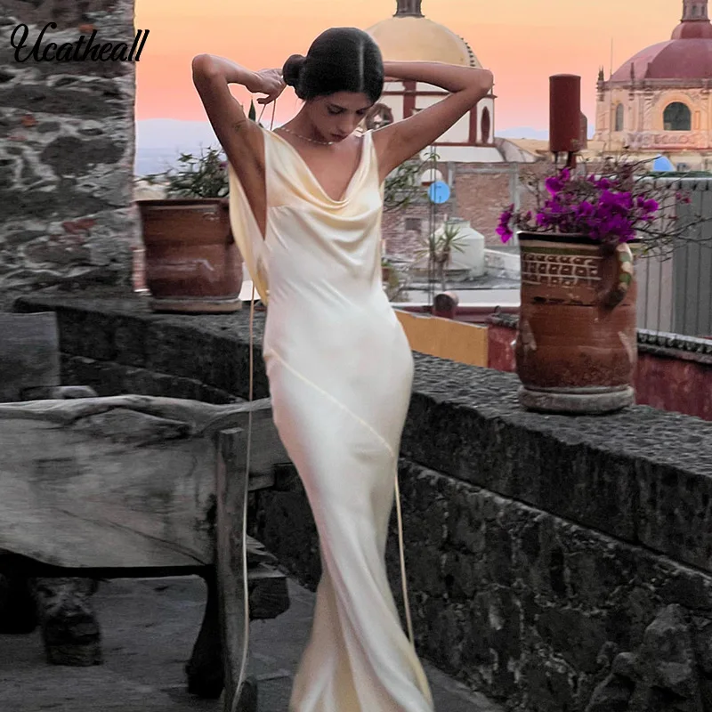 

Summer Sleevelss Party Satin Clothing Sexy Backless V-neck Dresses For Women New Fashion Hip Wrap Dress