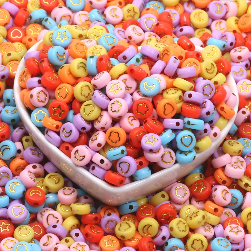 7 мм 100 шт. разноцветные плоские круглые бусины смешанные звезды цветы сердце