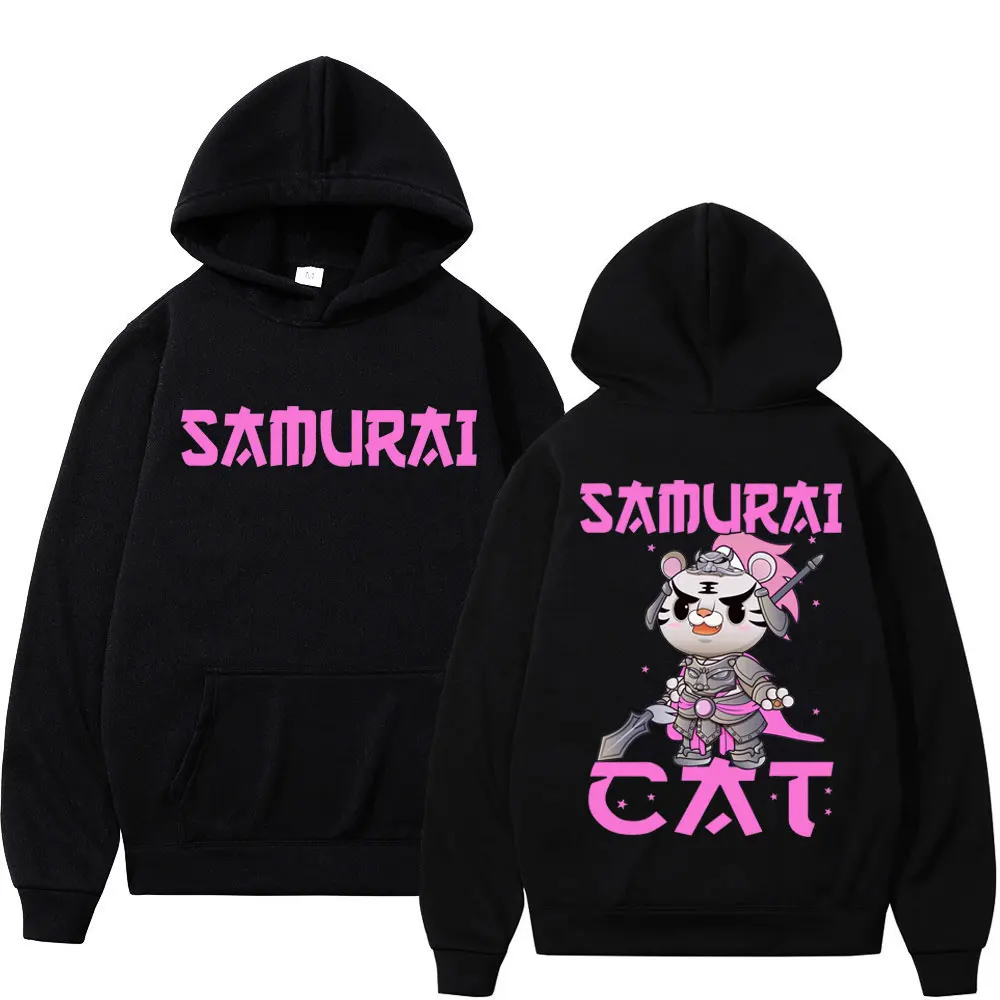 

Japan Cat Samurai Print Hoodies Men Women Fashion Funny Kawaii Long Sleeve Hoodie Harajuku Anime Style Sweatshirts Streetwear
