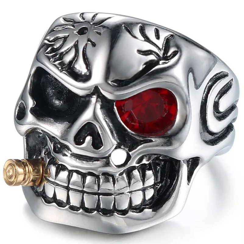 

Vintage Punk Ring Skull Pipe Stainless Steel Ring Men for Jewelry Gothic Inlaid Zircon Accessories Wholesale Anillos Hombre