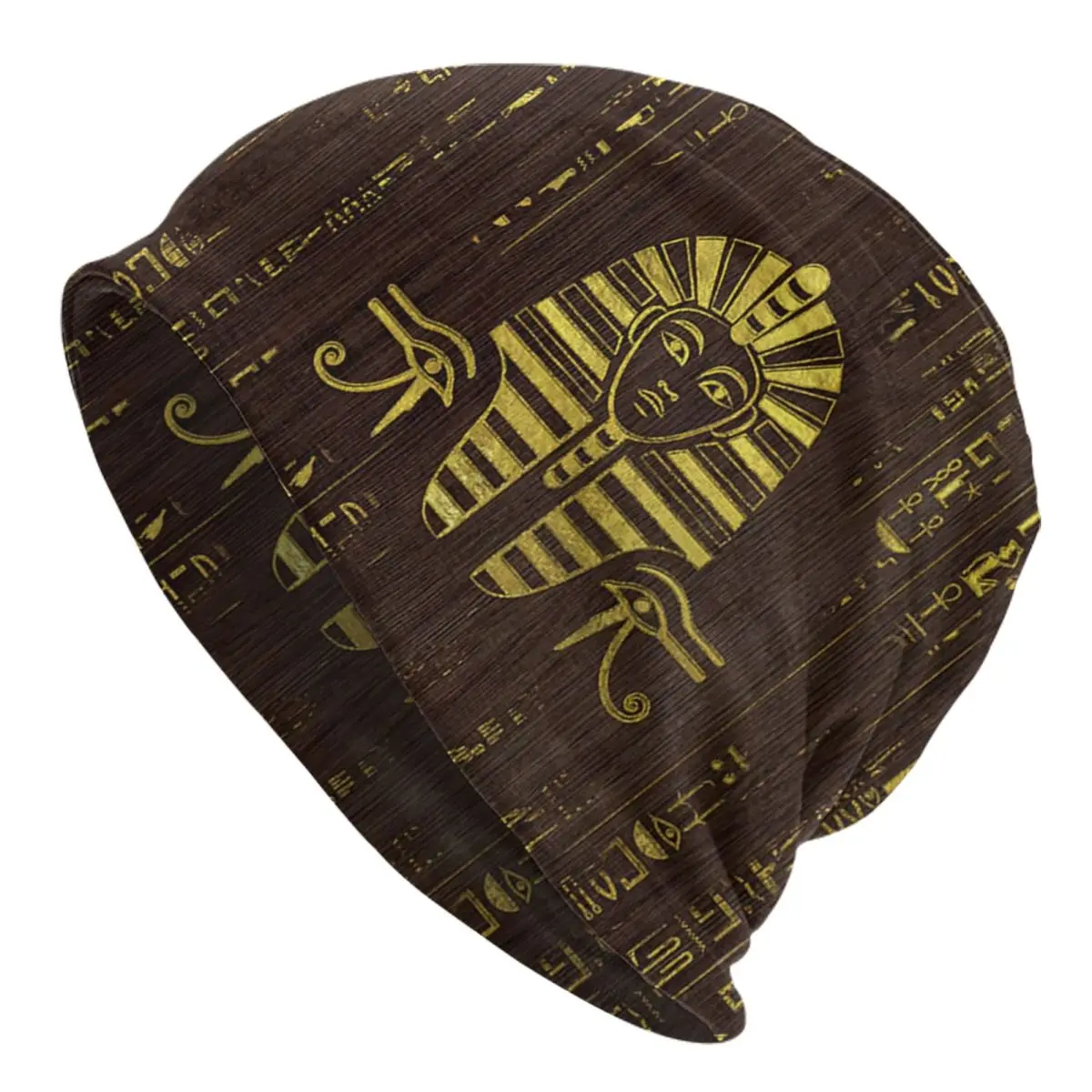 

Golden Egyptian Sphinx And Hieroglyphics On Wood Adult Men's Women's Knit Hat Keep warm winter Funny knitted hat