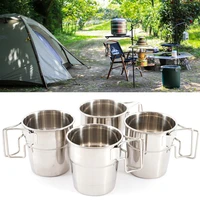 4pcs outdoor stainless steel mug foldable handle picnic barbecue beer mug coffee mug climbing mug camping water mug wholesale
