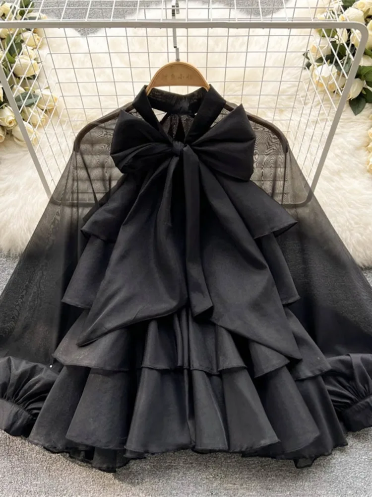 DEAT женская шифоновая рубашка с бантом тонкая оборками новый стиль длинный рукав