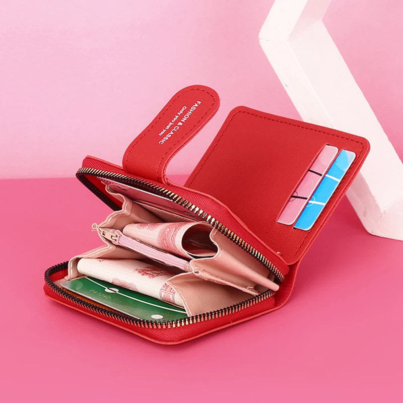 Short Wallets for Women Fashion Simple New Large Capacity Versatile Heart Color Clutch Zipper Buckle Coin Purses Female Bag 2023