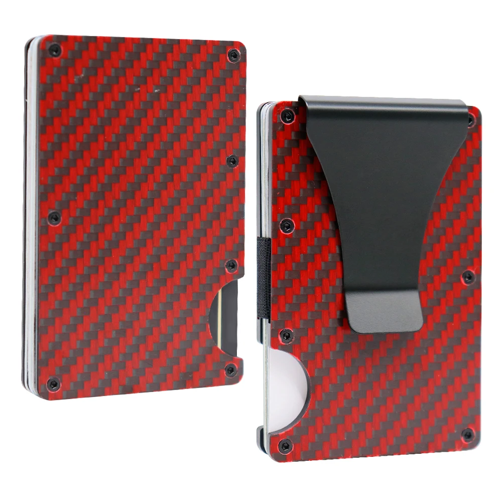 Real Carbon Fiber Wallet Red Metal Card Holder RFID Anti-theft Men Gift Package Billetera Hombre Luxury New Slim Case Minimalist