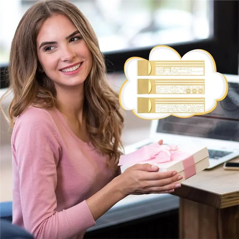 Фото Набор латунных зажимов M12K (3 шт.) с 2 тонкими ручками, для трафаретов для планеров и дневников (3 узоров), декоративный аксессуар для блокнотов №3