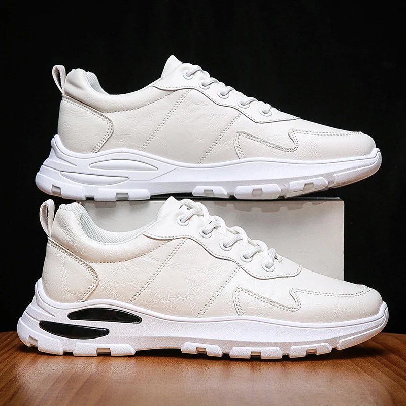

Men's Casual Shoes New Comfortable Soft Men PU Leather Sneakers Thick Bottom Running Non-slip Male White Shoes Zapatos Hombre
