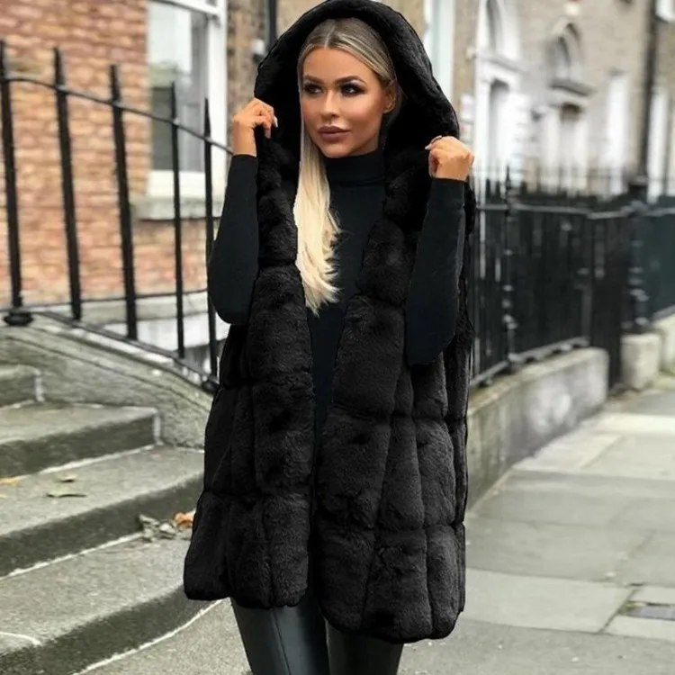 

Popular Autumn and Winter New Women's Dress Hot Sale Hooded Fur Vest Coat Large
