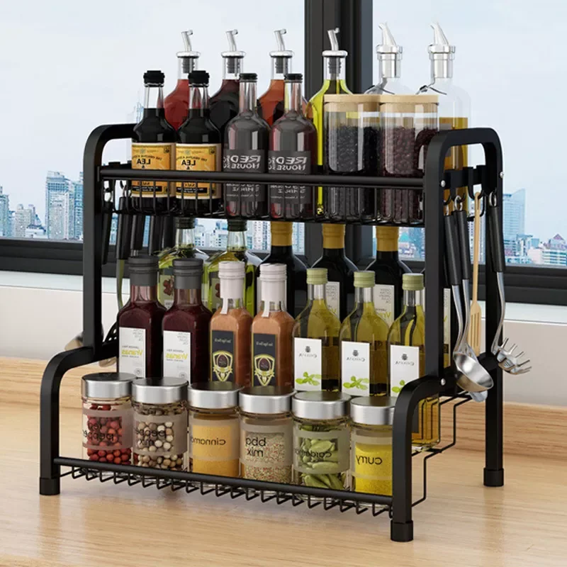 

2023 2 Tier Spice Rack Large Organizer for Countertop with Stepped Design Seasoning Rack Kitchen Storage Standing Step Shelfsto