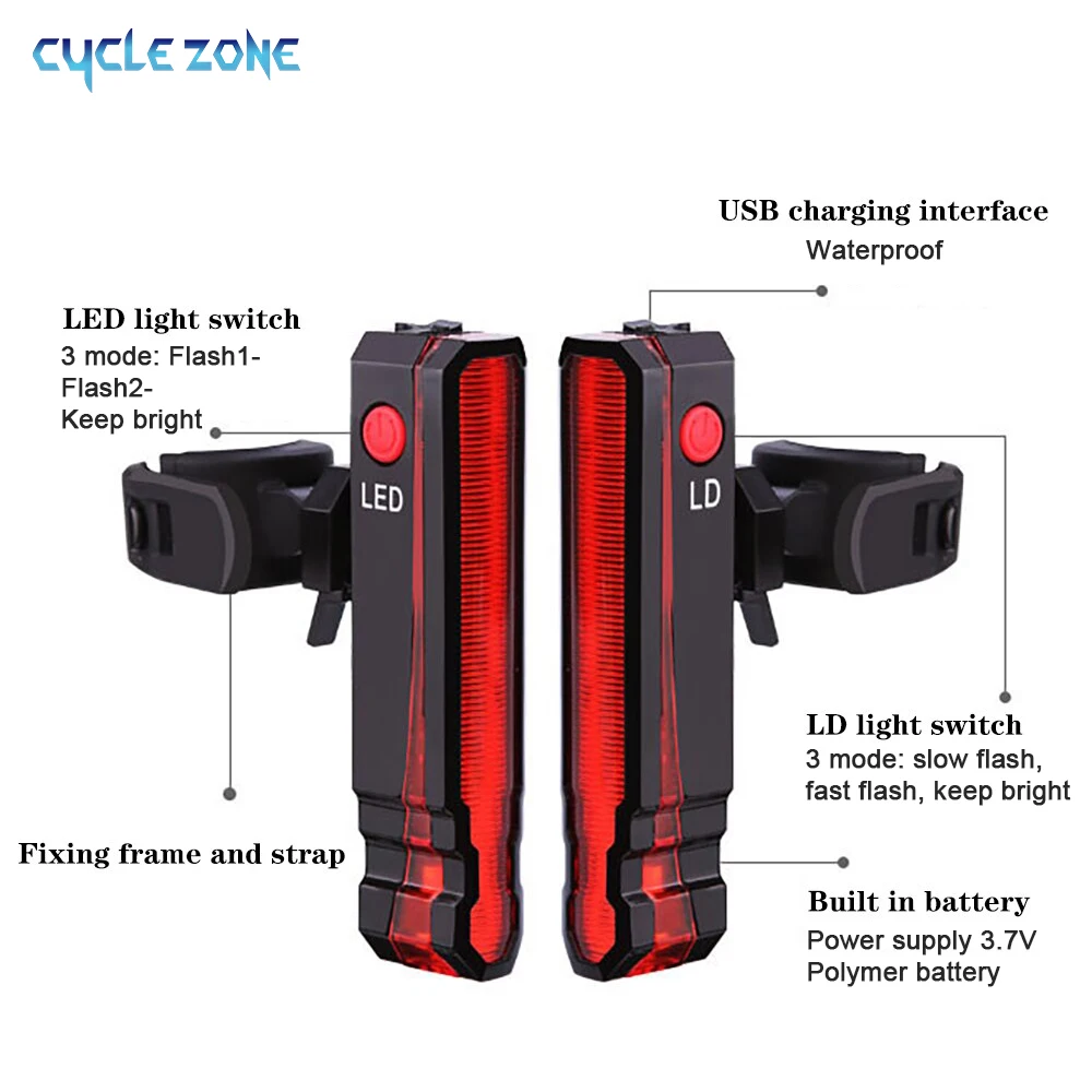 Задняя фонарь для велосипеда водонепроницаемая задняя USB-зарядка