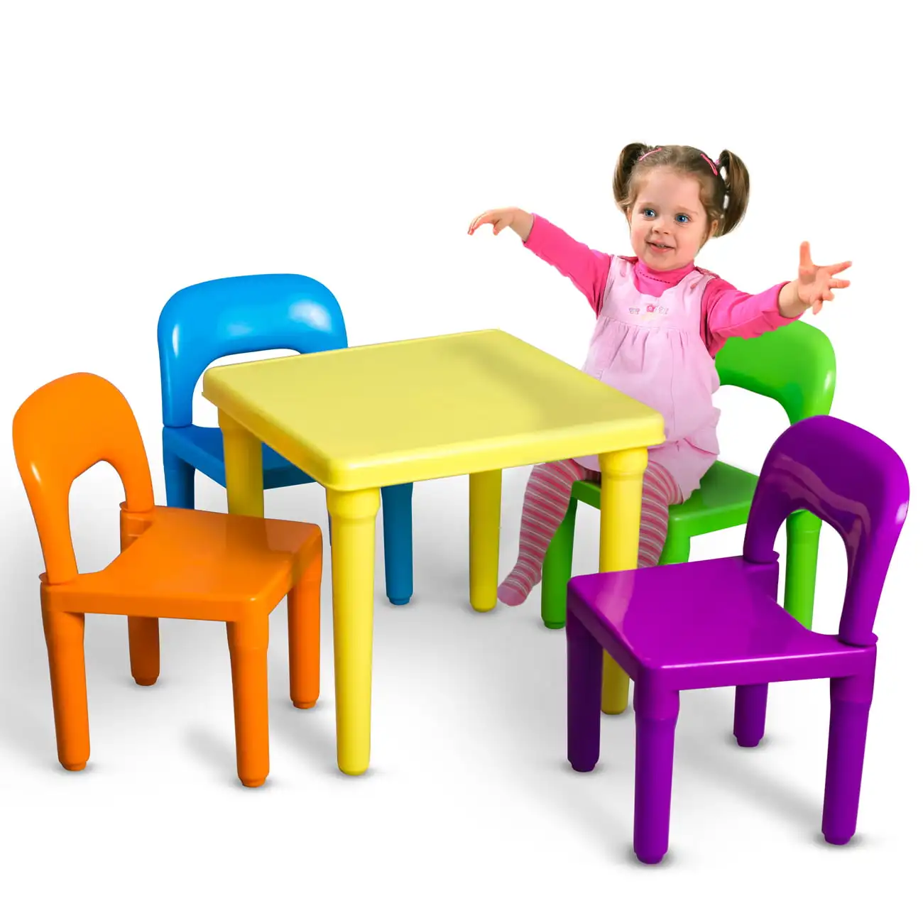 

Kids Table and Chairs Play Set Colorful Child Toy Activity Desk for Toddler Sturdy Plastic