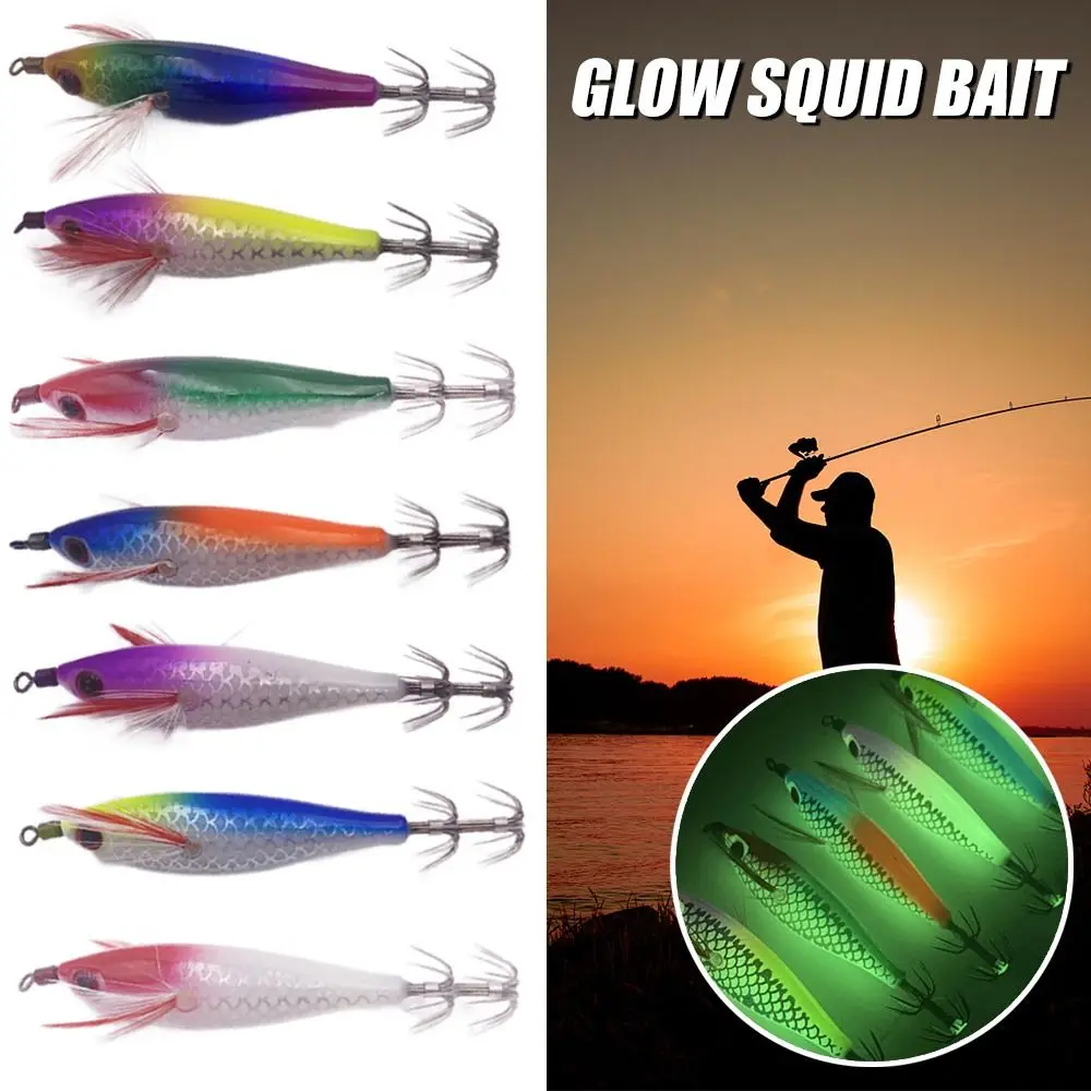 

5g 8cm Luminous Lead Sinker Lifelike Squid Hook Wood Shrimp Lures Fishing Tackle laser Octopus Bait