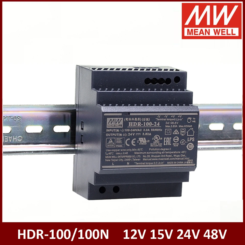 

MEAN WELL HDR-100 85-264VAC To DC 12V 15V 24V 48V Meanwell Single Output DIN Rail Power Supply HDR-100-24N HDR-100-12N