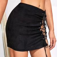 summer sexy high wiast tie up pencil skirts women new design lolita slim bodycon split short mini skirt black female faldas xl