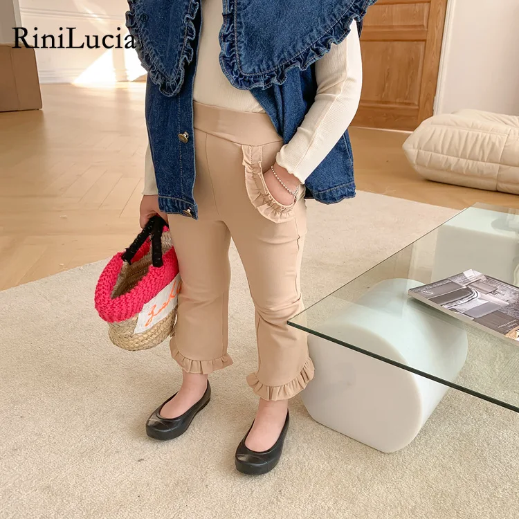 

RiniLucia Baby Girl Clothes 2022 Spring New Girls' Slim Fit Pants Korean High Elastic Flared Pants 1-9T Kids Trousers Outfit