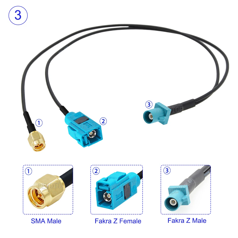 RG-174 Fakra Z штекер к 1 * гнездо и SMA сплиттер Y-образный RG174 RF коаксиальный кабель для
