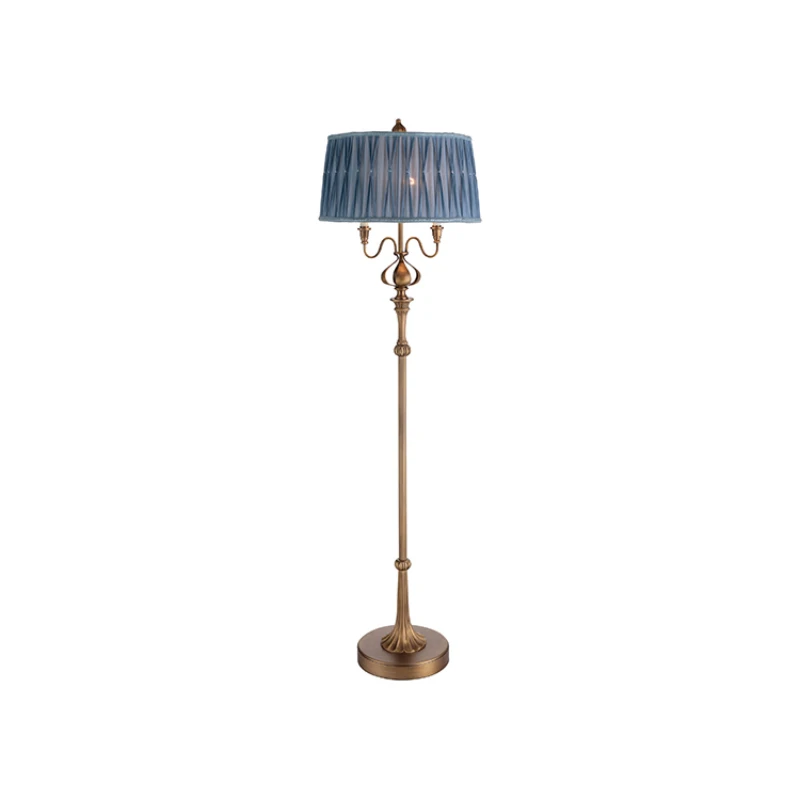 

FOR European Style Antique Brass LED Blue Pleaded Shade Indoor Art Decor Standing Lamps