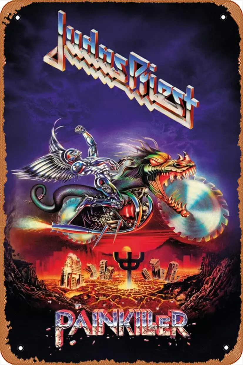Ретро металлический знак Zuhhgii Judas Priest Painkiller винтажный жестяной комический стиль