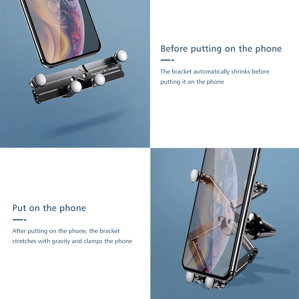 OATSBASF Gravity Car Phone Holder Support GPS Air Vent Clip Mount For iPhone 13 12 Pro Max Xiaomi Redmi Samsung Cell Phone Stand