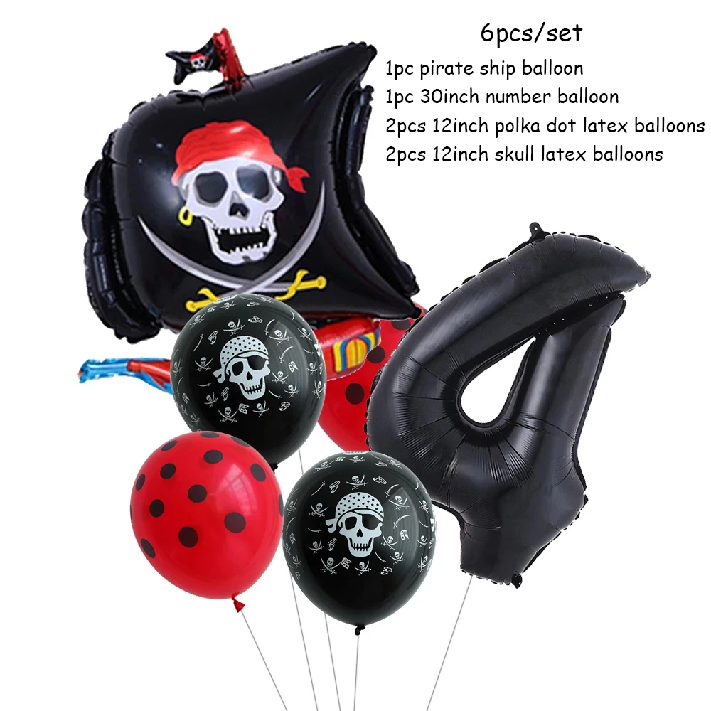 Воздушные шары в горошек с изображением пиратского корабля гелиевые украшения