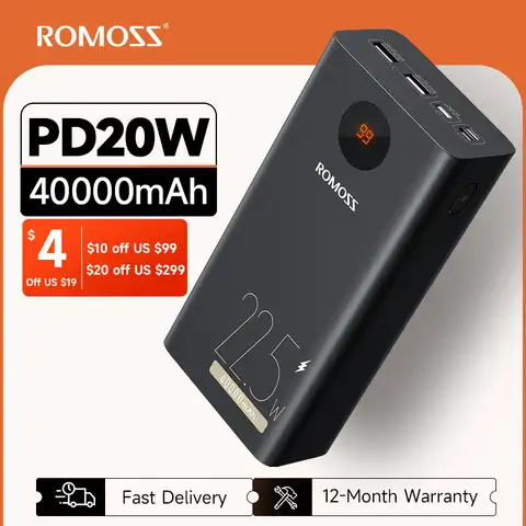 ROMOSS Power Bank 40000mAh 22.5W быстрая зарядка PD20W QC18W портативное зарядное устройство внешний аккумулятор 40000 мАч Powerbank для Xiaomi iPhone