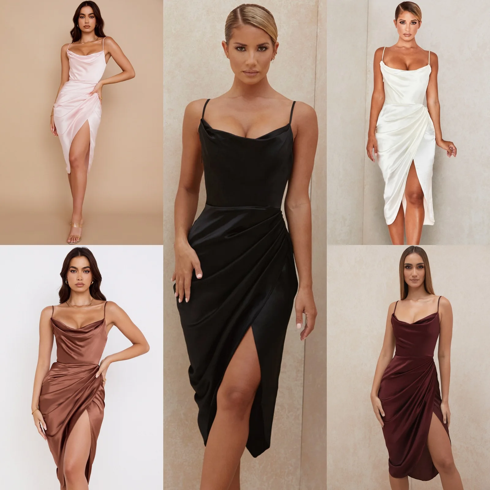 

2022ins Spring and Summer New Sexy Suspenders Solid Color V-neck Irregular Pleated High Waist Party Casual Elegant Dress Dress
