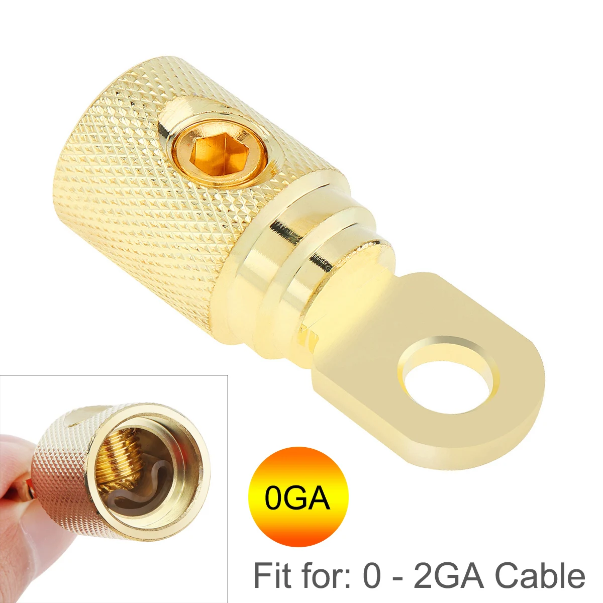 

0 Gauge Brass with Gold Plated Ring Set Screw Battery Ring Terminals Amp Input Reducers for 0 - 2 Gauge Wire Speaker Line