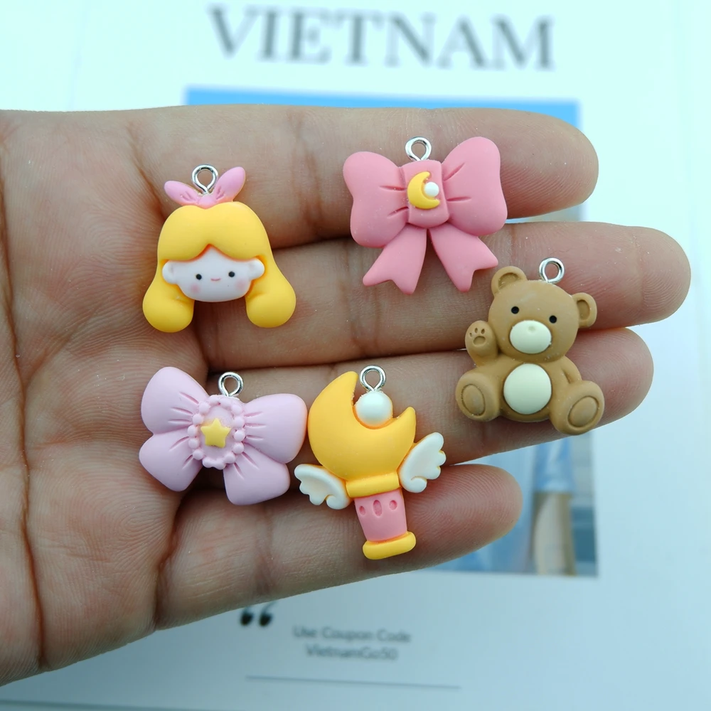 Оптовая продажа шармы в виде банта и медведя для девочек из мультфильмов