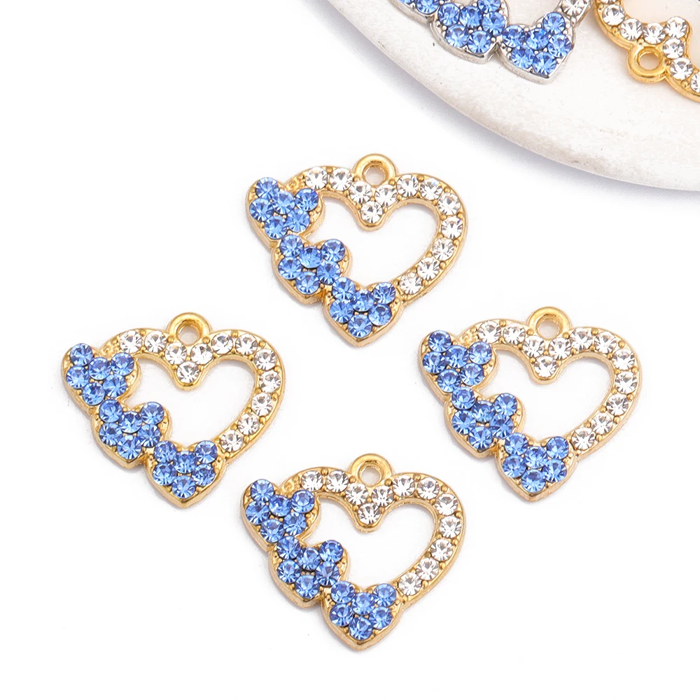 10 шт. Разноцветные Подвески в виде сердца с кристаллами
