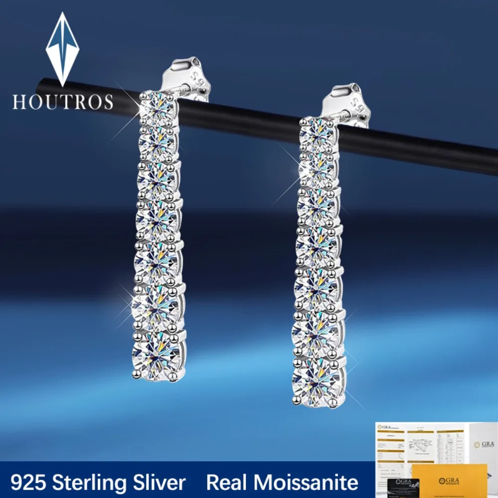 

Houtros Full Moissanite Drop Earrings 14 Stones 2.82 Carat 925 Sterling Sliver Lady Long Tassel Tennis Diamond Earring Certified