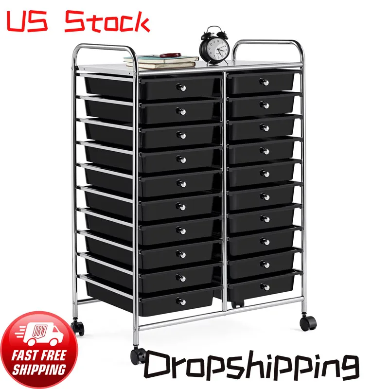 

SmileMart 20 Drawers Metal Frame Storage Cart Rolling Bin Organizer Trolley with Lockable Wheels, Black